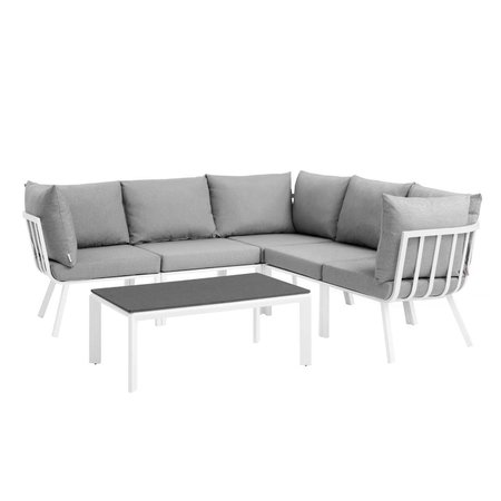 MODWAY FURNITURE Riverside Outdoor Patio Aluminum Set, White Gray - 6 Piece EEI-3788-WHI-GRY